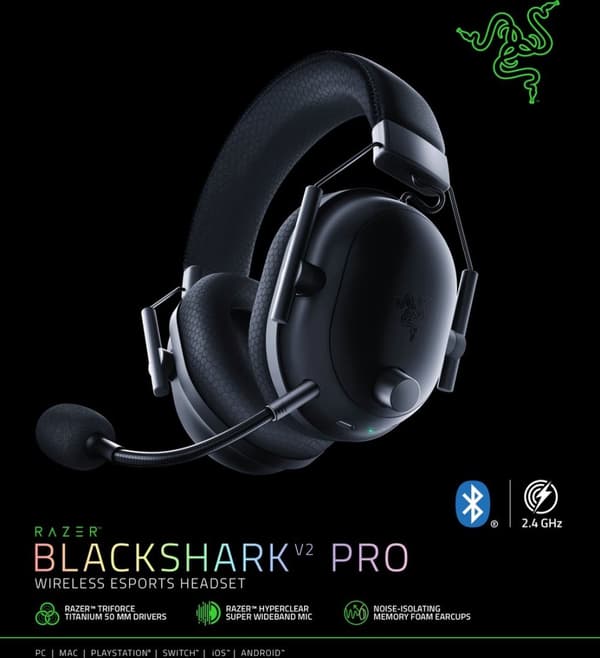 Razer BlackShark V2 Pro - Trådlöst headset - Svart - PC, PS4/PS5, Nintendo Switch & Mobil
