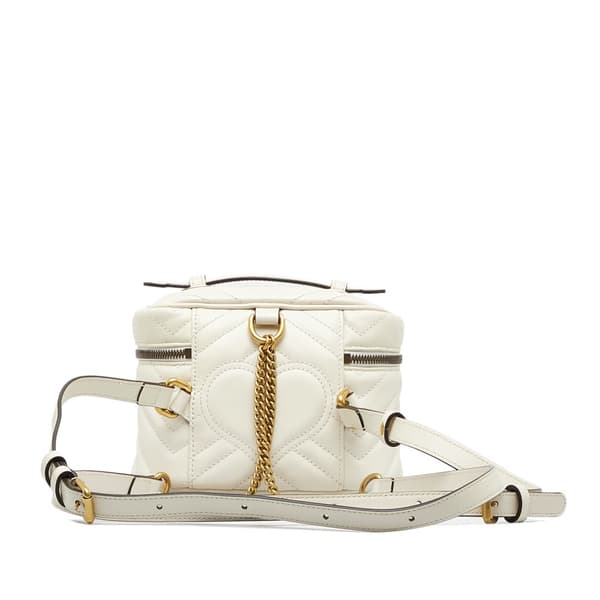 Pre-owned Gucci Mini GG Marmont Matelasse Leather Round Backpack White