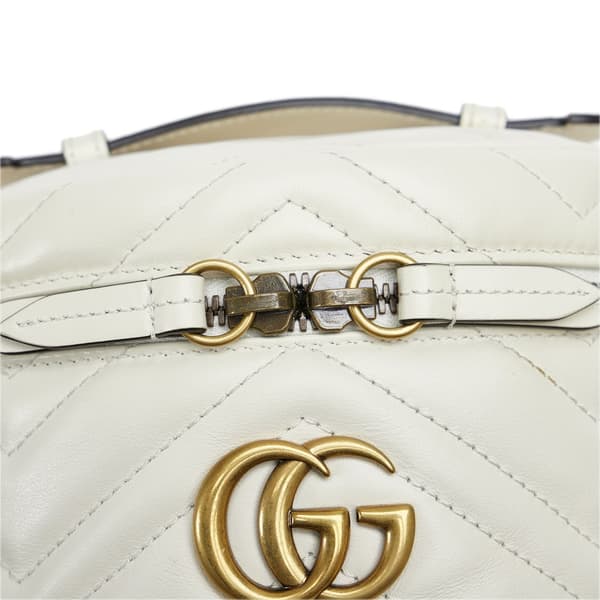Pre-owned Gucci Mini GG Marmont Matelasse Leather Round Backpack White