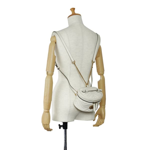 Pre-owned Gucci Mini GG Marmont Matelasse Leather Round Backpack White
