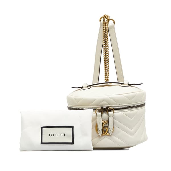 Pre-owned Gucci Mini GG Marmont Matelasse Leather Round Backpack White