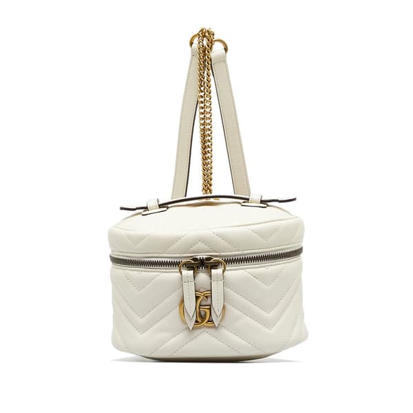 Pre-owned Gucci Mini GG Marmont Matelasse Leather Round Backpack White