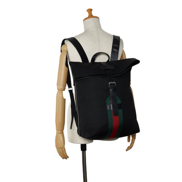 Pre-owned Gucci Web Fold Over Techno Backpack Black