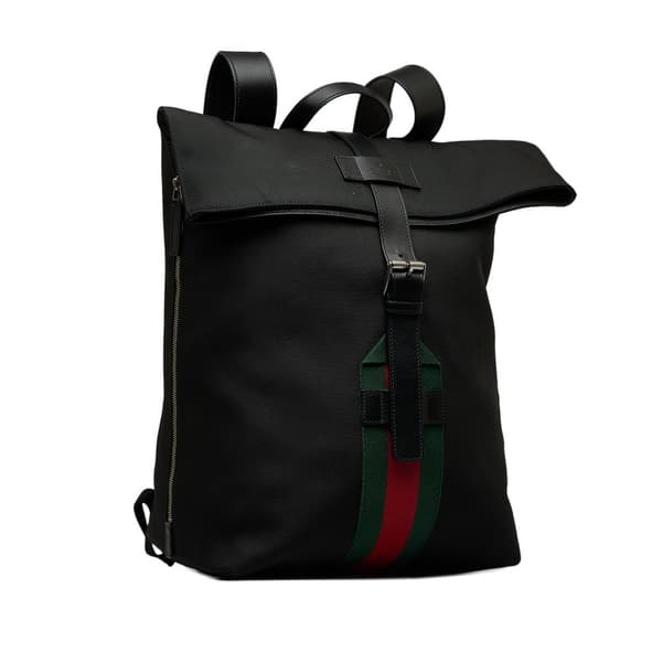 Pre-owned Gucci Web Fold Over Techno Backpack Black