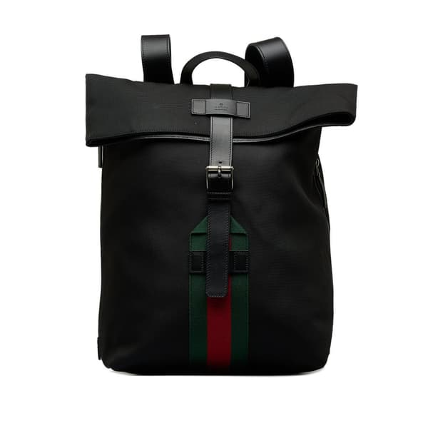 Pre-owned Gucci Web Fold Over Techno Backpack Black