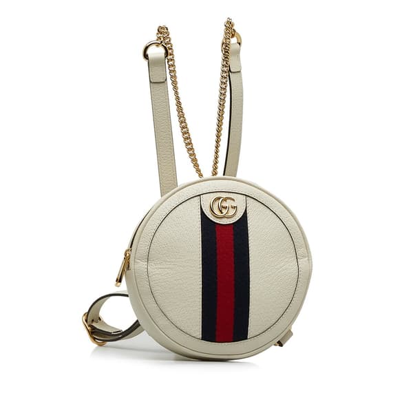 Pre-owned Gucci Mini Leather Round Ophidia Backpack White