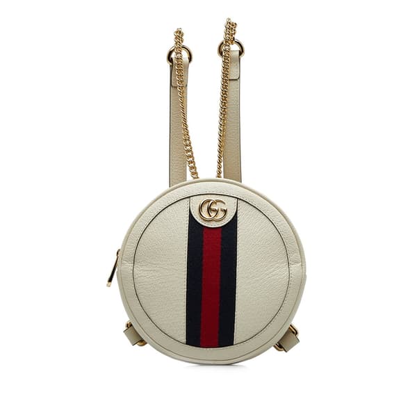 Pre-owned Gucci Mini Leather Round Ophidia Backpack White