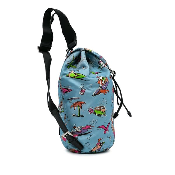 Pre-owned Prada Tessuto Stampato Drawstring Backpack Blue