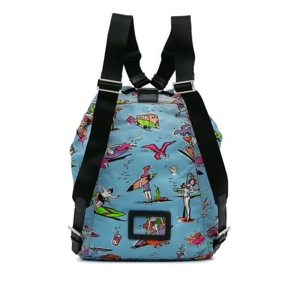Pre-owned Prada Tessuto Stampato Drawstring Backpack Blue