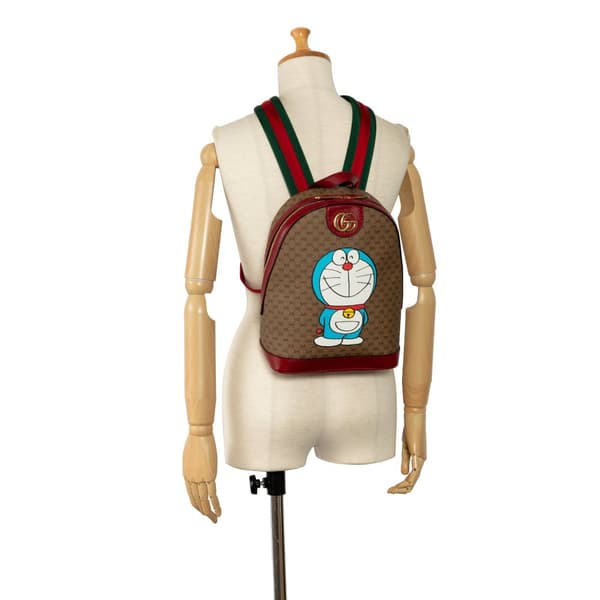 Pre-owned Gucci Micro GG Supreme Doraemon Backpack Brown