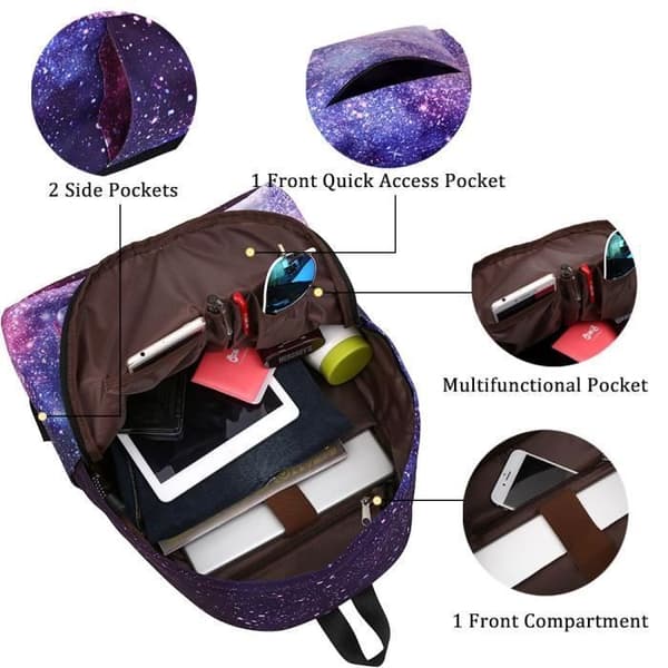 Ryggsäck - BIGILANTUH - Galaxy Skol- och Fritidsryggsäck - Lila - Polyester - 40cm * 30cm * 17cm