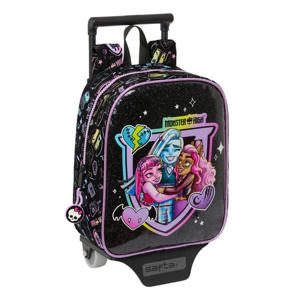 Skolerygsæk med Hjul Monster High Sort 22 x 27 x 10 cm