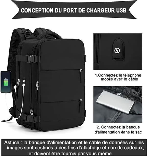Cabin Travel Backpack - Dam - Vattentät - USB - Svart - 45x31x20 cm