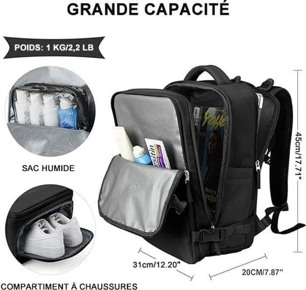 Cabin Travel Backpack - Dam - Vattentät - USB - Svart - 45x31x20 cm