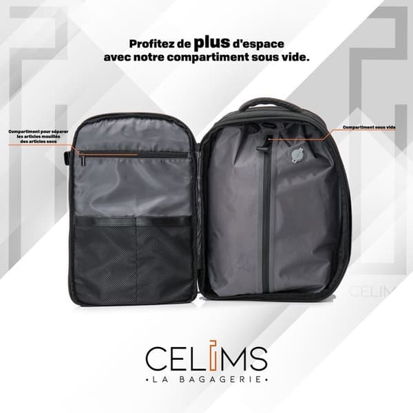 CELIMS - Reseryggsäck med pump | Datorryggsäck | Vattentätt tyg | Expanderbar | Med Sous Vide-fack | Grå