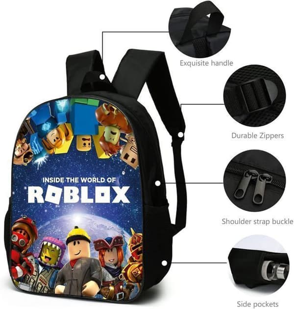 Roblox ryggsäck för pojkar med matlåda och pennfodral, skolryggsäck, datorryggsäck, 30*17*40 cm