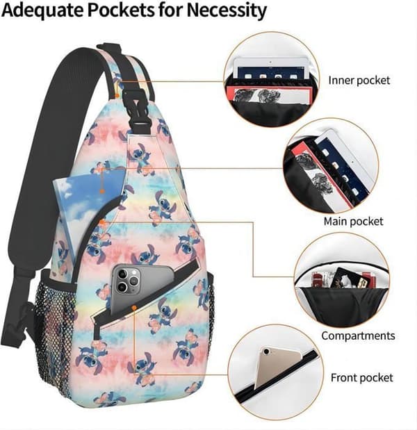 Axelväska, Stitch Crossbody-ryggsäck för resor, vandring, bröstväska, dagsäck för handväskor