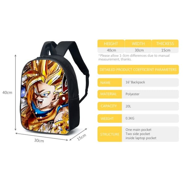 3 delar Barnryggsäck - DRAGON BALL Skolryggsäck - Reseryggsäck - Tecknad ryggsäck