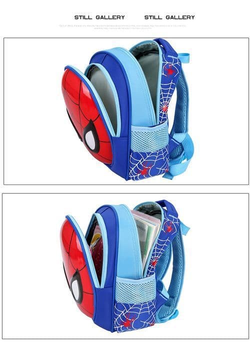 Spiderman barnryggsäck, Spiderman skolväska, grundskoleflicka Spiderman skolväska, stor kapacitet, 3D-design, blå