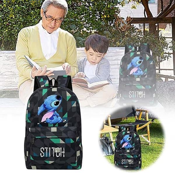 Stitch Premium skolryggsäck för pojkar och flickor med sidonätficka och framficka, 47x31x18 cm