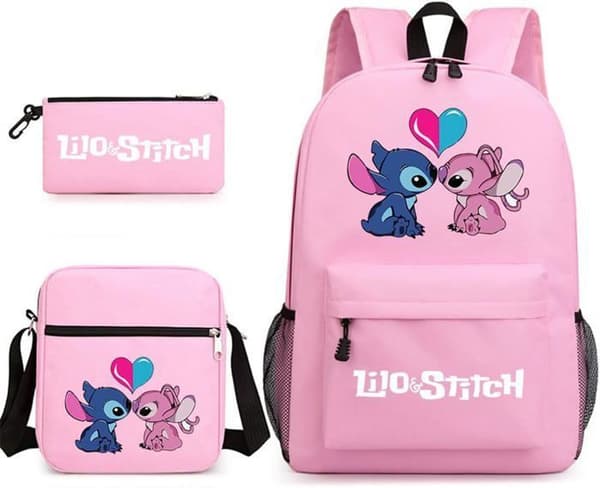 Set med 3 barnväskor - Pennfodral, ryggsäck och axelväska för skolan - Praktiskt och trendigt, Rosa, One size