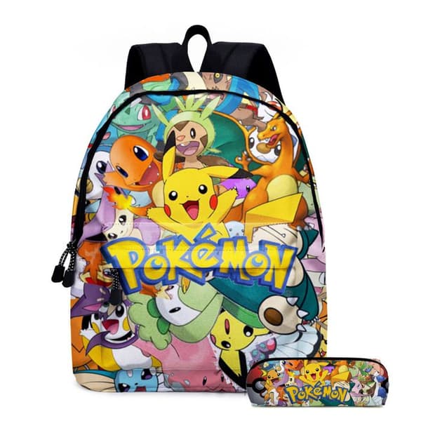 Ryggsäck, pennväska, set med tre skolväskor för barn, 3D-tryckt reseryggsäck, 2 i 1 tecknad film, Pikachu