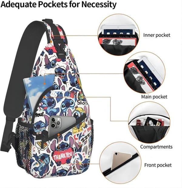 Axelväska, Stitch Crossbody-ryggsäck för resor, vandring, bröstväska, dagsäck för handväskor