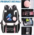 Miniatyrbild 3 av 6: Stitch Drawing USB-skoleväska, ryggsäck med stor kapacitet, trendig tecknad ryggsäck, rosa och blå ledig ryggsäck