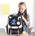 Miniatyrbild 4 av 6: Stitch Drawing USB-skoleväska, ryggsäck med stor kapacitet, trendig tecknad ryggsäck, rosa och blå ledig ryggsäck