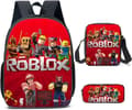 Miniatyrbild 1 av 6: Roblox ryggsäck för pojkar med matlåda och pennfodral, skolryggsäck, datorryggsäck, röd