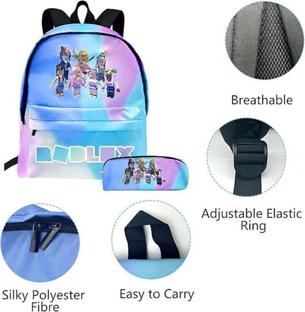 Roblox Glaxy Rainbow Planet skolryggsäck för barn, tonåringar, småbarn, moderyggsäck och pennfodral