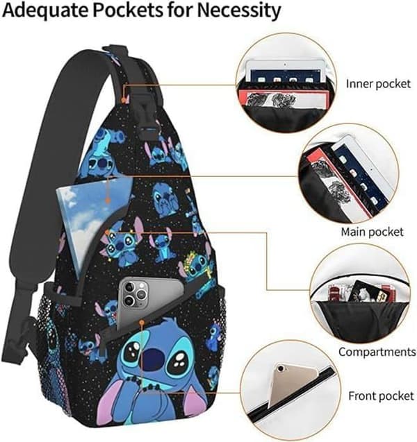 Axelväska, Stitch Crossbody-ryggsäck för resor, vandring, bröstväska, dagsäck för handväskor