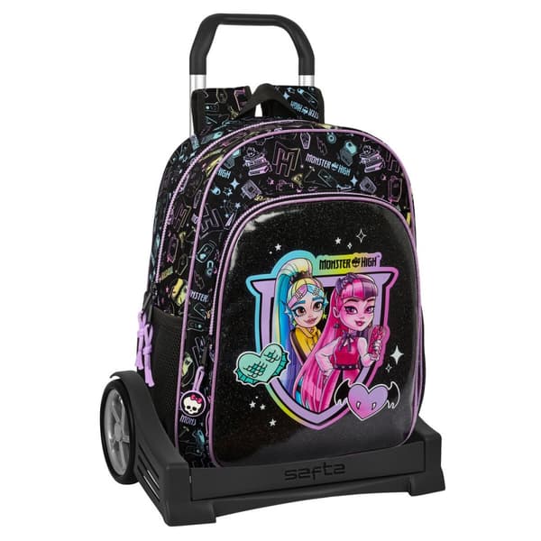Skoleryggsekk med Hjul Monster High Svart 33 x 42 x 14 cm
