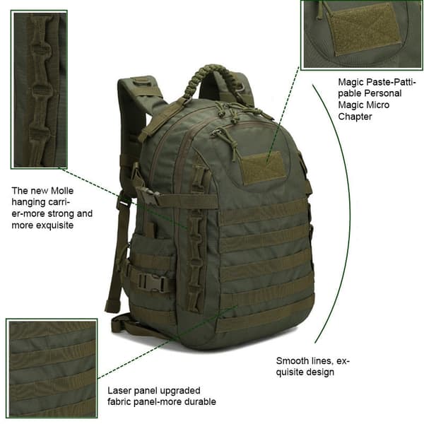 Militær Taktisk Rygsæk, 35L Kapacitet, Vandtæt Design,Brun