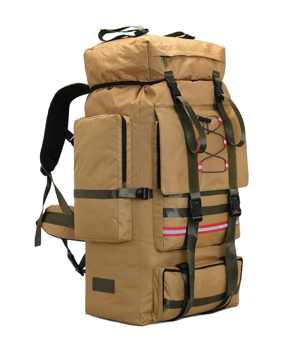 130L Ulkoilureppu, Unisex Pehmeäselkäinen Muotoilu, Sateensuoja Mukana,Khaki