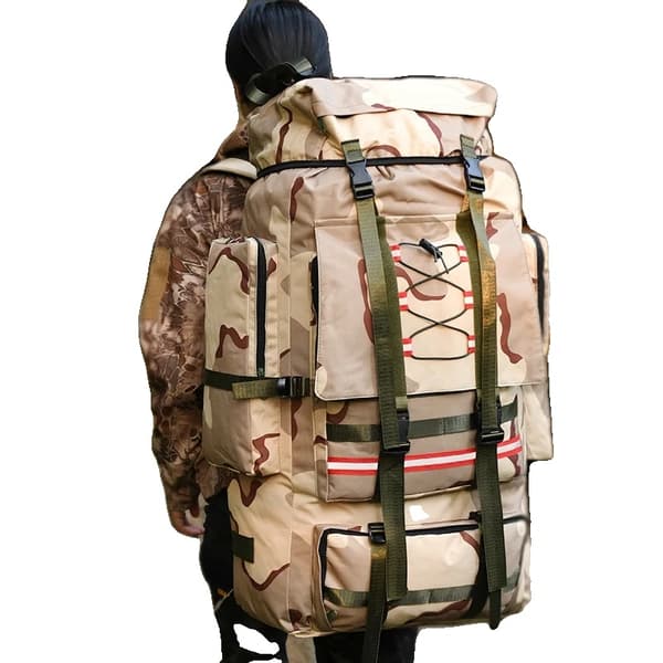 130L Ulkoilureppu, Unisex Pehmeäselkäinen Muotoilu, Sateensuoja Mukana,Khaki