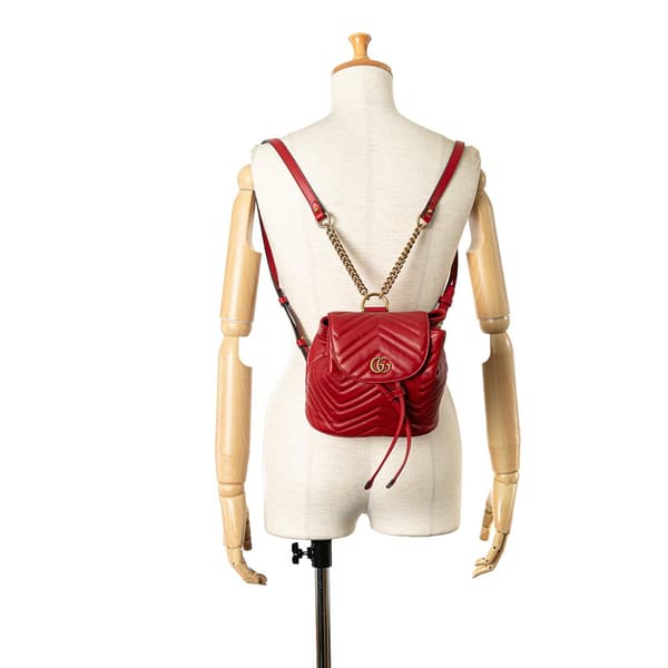 Pre-owned Gucci GG Marmont Matelasse Backpack Red