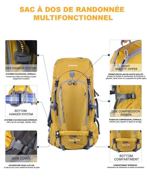 Utomhusryggsäck - Kingcamp - Peak modell - Gul - 55 Liter - 30 x 27 x 61 cm