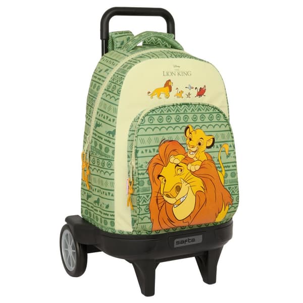 Skoleryggsekk med Hjul Mufasa Grønn Beige 33 x 45 x 22 cm