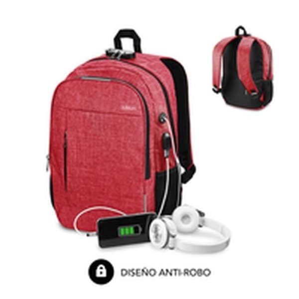 Ryggsäck för bärbar dator och surfplatta med USB-utgång Subblim Urban Lock-ryggsäck 16" Röd