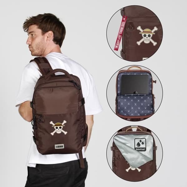 Cabinryggsäck - KARACTER MANIA - One Piece Skull - Brun - 40x20x25 cm - Vattentålig
