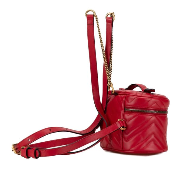 Pre-owned Gucci GG Marmont Round Matelasse Leather Backpack Red