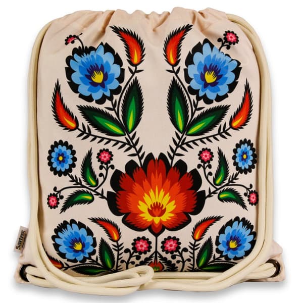 Ryggsäck med foder folk Łowicz blommor blå beige