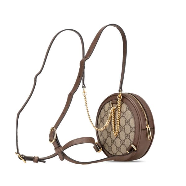 Pre-owned Gucci Mini GG Supreme Round Ophidia Backpack Brown