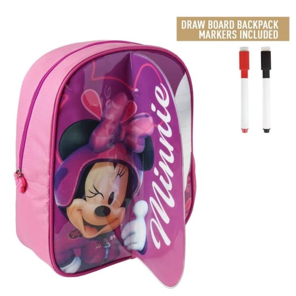 Disney Minnie Mouse rygsæk med skriveflade + 2 tuscher 25x31x10 cm Pink