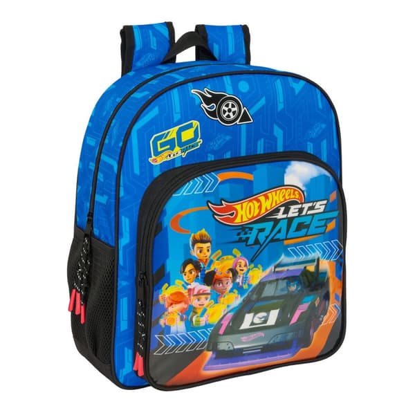 Skoletaske Hot Wheels Let's race Blå Sort 32 x 38 x 12 cm