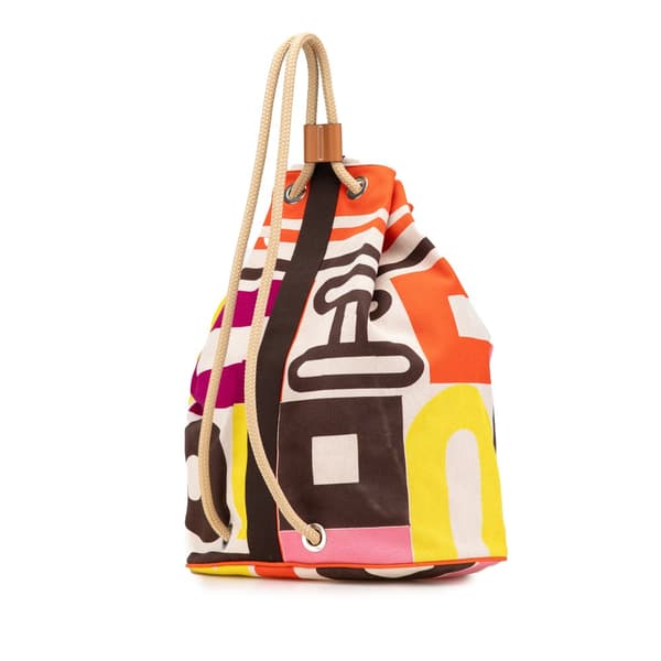 Pre-owned Hermès Cotton Carre Taquin Backpack Brown