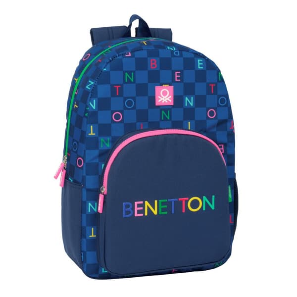 Skoletaske Benetton Damero Marineblå 30 x 46 x 14 cm