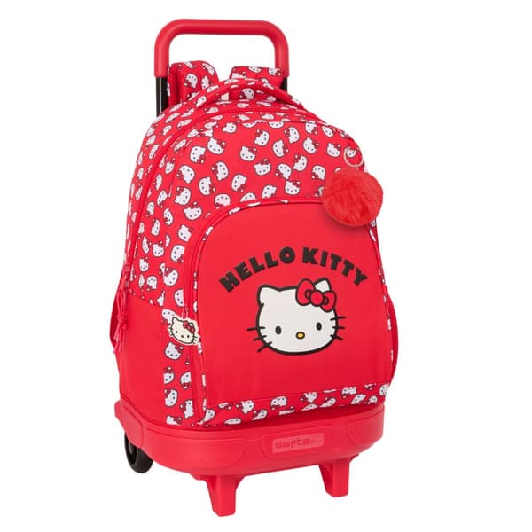 Skolerygsæk med Hjul Hello Kitty Iconic Hvid Rød 33 x 45 x 22 cm