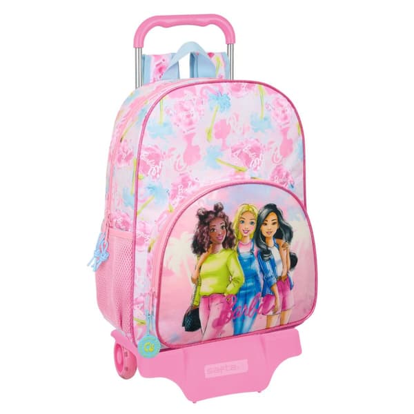 Skolerygsæk med Hjul Barbie Painterly Pink Himmelblå 33 x 42 x 14 cm